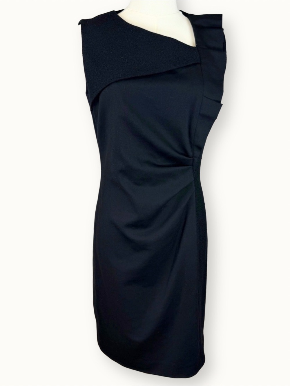 NWOT Escada Sport Black Asymmetric Ruffle Sheath Dress Size DE 38 / US 6